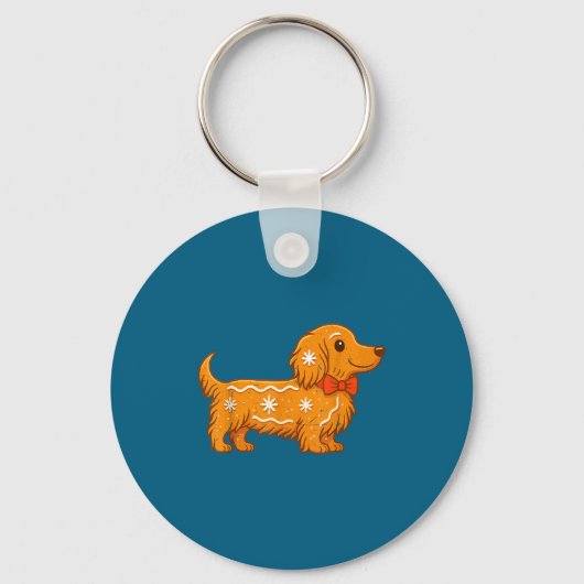 Gingerbread Long Hair Dachshund Christmas Pajama T Sleutelhanger (Voorkant)