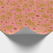 Gingerbread Magic Christmas Cookies Roze Naadloos Cadeaupapier (Hoek)