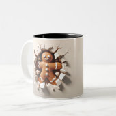 Gingerbread man 3D achter- en voorkant uitzichten Tweekleurige Koffiemok (Voorkant links)