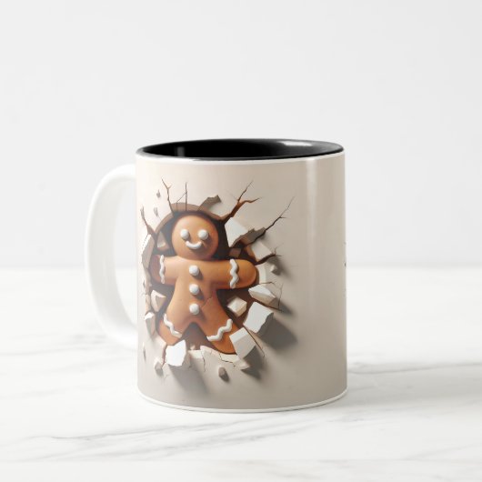 Gingerbread man 3D achter- en voorkant uitzichten Tweekleurige Koffiemok (Voorkant links)