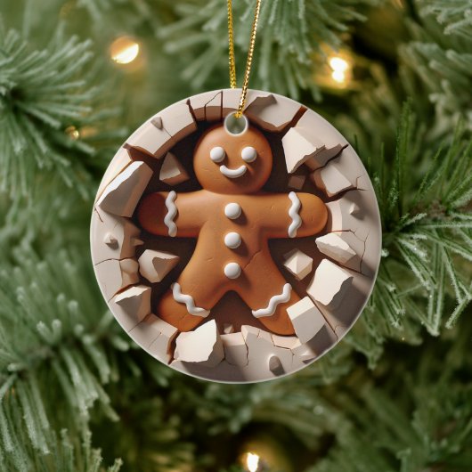 Gingerbread Man 3D-effect NIET echt 3D Keramisch Ornament (Boom)