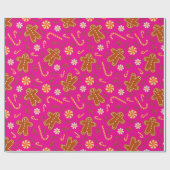 Gingerbread man and candy cane pattern cadeaupapier (Vlak)