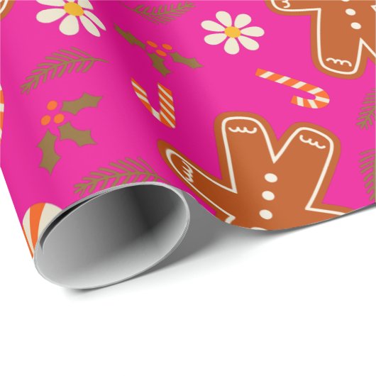 Gingerbread man and candy cane pattern cadeaupapier (Rol Hoek)