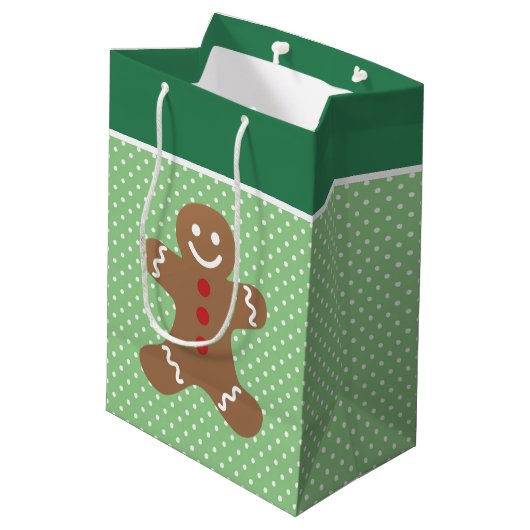 Gingerbread Man and Polka Dots Personalised Medium Cadeauzakje (Achterkant Gekanteld)