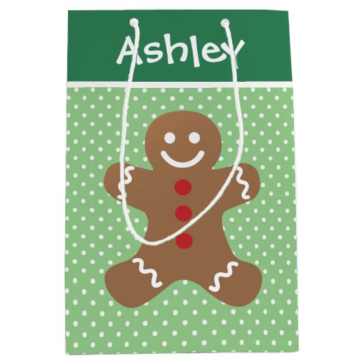 Gingerbread Man and Polka Dots Personalised Medium Cadeauzakje (Voorkant)