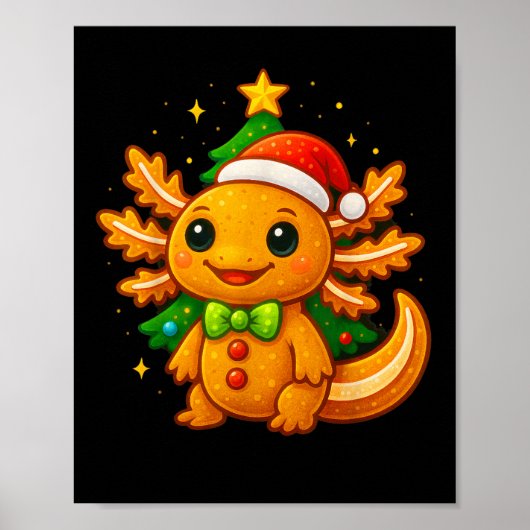Gingerbread Man Axolotl Santa Hat Christmas Tree  Poster (Voorkant)