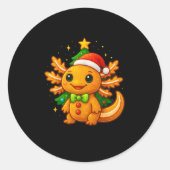 Gingerbread Man Axolotl Santa Hat Christmas Tree Ronde Sticker (Voorkant)