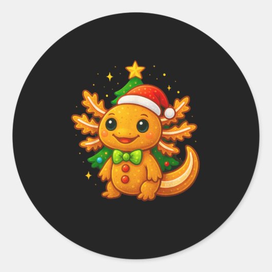 Gingerbread Man Axolotl Santa Hat Christmas Tree  Ronde Sticker (Voorkant)