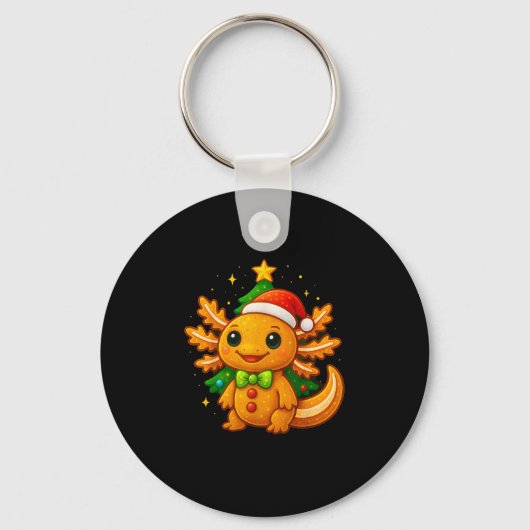 Gingerbread Man Axolotl Santa Hat Christmas Tree  Sleutelhanger (Voorkant)