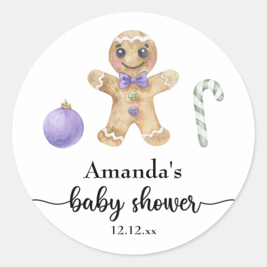 Gingerbread man baby shower ronde sticker (Voorkant)