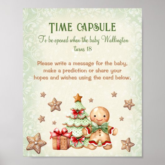 Gingerbread Man Baby shower Time Capsule Sign Poster (Voorkant)