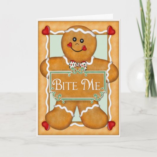 Gingerbread Man "bijt me" Feestdagen Kaart (Voorkant)