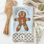 Gingerbread Man Blauw Monogram Vrolijk Kerstfeest Theedoek<br><div class="desc">Vier het vakantieseizoen met deze aangepaste peperkoek man Merry Christmas keukenhanddoek. Met een leuke peperkoek man met een rode strik stropdas, een feestelijke "Merry Christmas" groet, en een gepersonaliseerde monogram op een blauwe achtergrond, deze handdoek voegt een leuke en feestelijke touch aan uw keuken decor. Perfect voor het schenken of...</div>