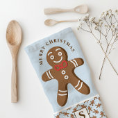 Gingerbread Man Blauw Monogram Vrolijk Kerstfeest Theedoek