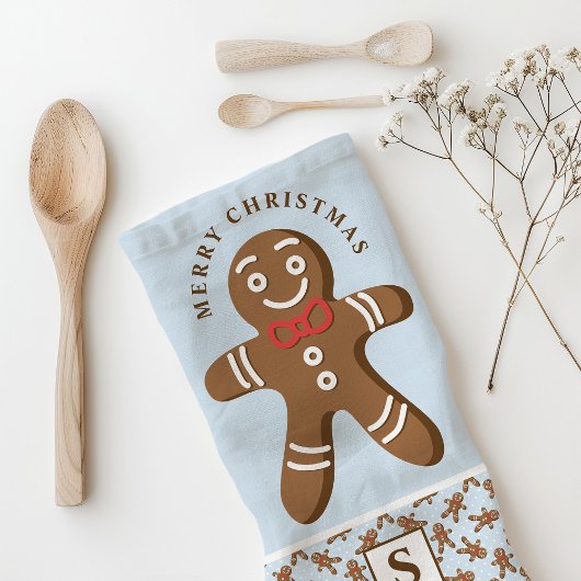 Gingerbread Man Blauw Monogram Vrolijk Kerstfeest Theedoek