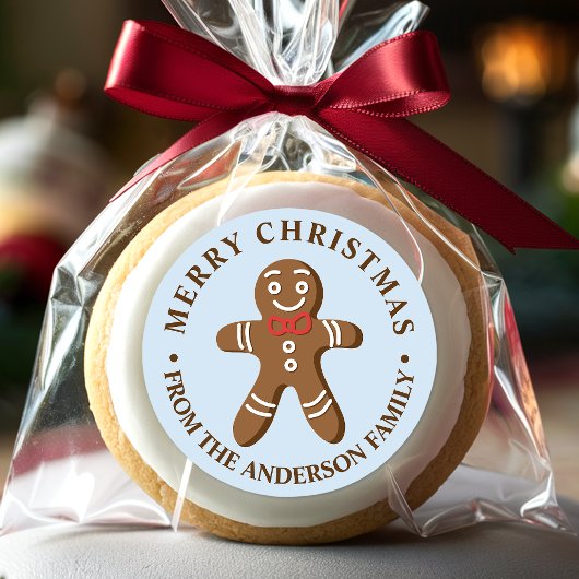 Gingerbread Man Blauw Prettig Kerstfeest Ronde Sticker