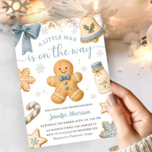 Gingerbread Man Blauwe Kerst Jongen Baby Shower