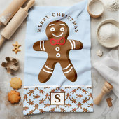Gingerbread Man Blauwe Monogram Prettig Kerstfeest Theedoek