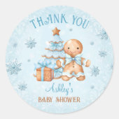 Gingerbread Man Blue Christmas Boy Baby shower Ronde Sticker (Voorkant)