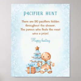 Gingerbread Man Boy Baby shower Pacifier Hunt Game Poster