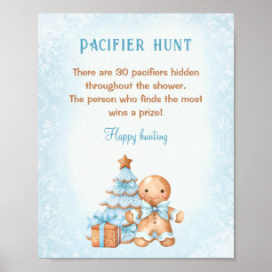 Gingerbread Man Boy Baby shower Pacifier Hunt Game Poster