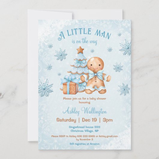 Gingerbread Man Boy Blue Christmas Baby shower Kaart (Voorkant)