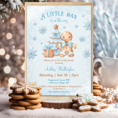Gingerbread Man Boy Blue Christmas Baby shower Kaart