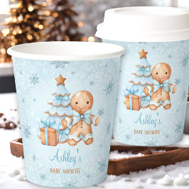 Gingerbread Man Boy Blue Christmas Baby shower Papieren Bekers