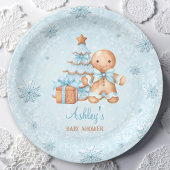 Gingerbread Man Boy Blue Christmas Baby shower Papieren Bordje