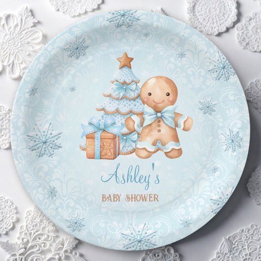 Gingerbread Man Boy Blue Christmas Baby shower Papieren Bordje
