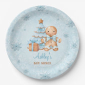 Gingerbread Man Boy Blue Christmas Baby shower Papieren Bordje (Voorkant)
