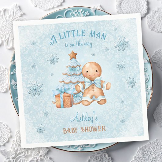Gingerbread Man Boy Blue Christmas Baby shower Servet