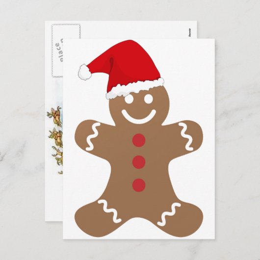 Gingerbread Man briefkaart Santa reideer slee (Voorkant / Achterkant)