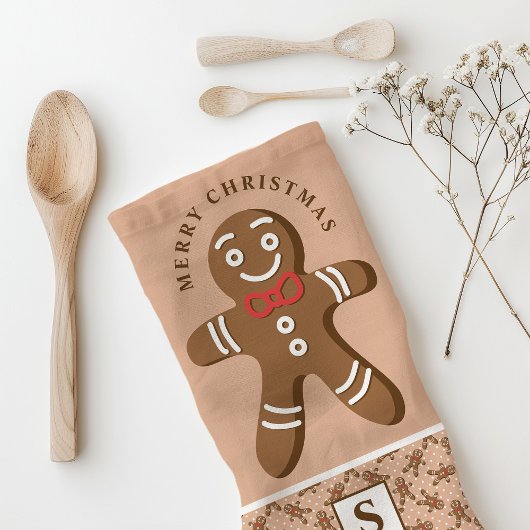 Gingerbread Man Brown Monogram Vrolijk Kerstfeest Theedoek