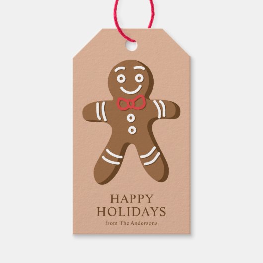 Gingerbread Man Bruine Kerst Cadeaulabel (Voorkant)