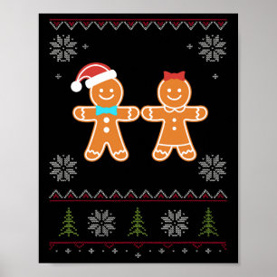 Gingerbread Man & Camp; Meisje Lelijke Trui Kerstm Poster