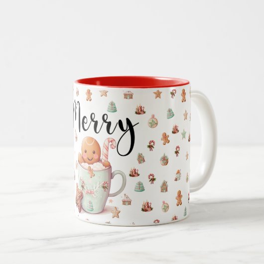 Gingerbread Man & Candy Cane Kerstcadeau Tweekleurige Koffiemok (Voorkant rechts)