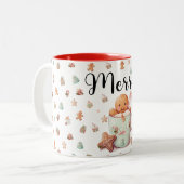 Gingerbread Man & Candy Cane Kerstcadeau Tweekleurige Koffiemok (Voorkant links)