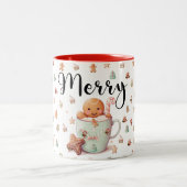 Gingerbread Man & Candy Cane Kerstcadeau Tweekleurige Koffiemok (Center)