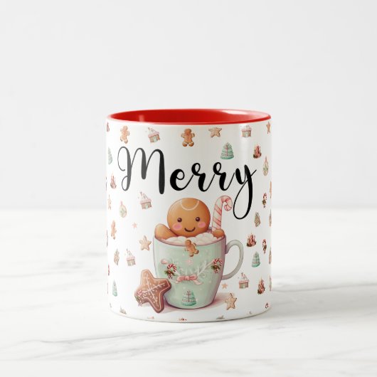 Gingerbread Man & Candy Cane Kerstcadeau Tweekleurige Koffiemok (Center)