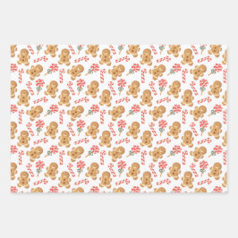 Gingerbread Man Candy Cane Lollipop Vakantie Inpakpapier Vel