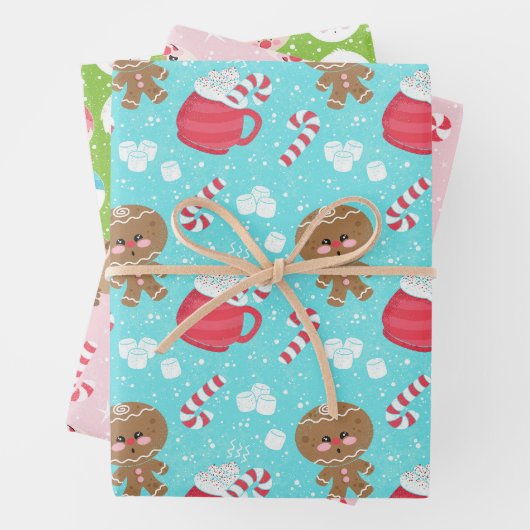 Gingerbread Man, Candy Cane Rendier & Kerstmis Inpakpapier Vel (In situ)