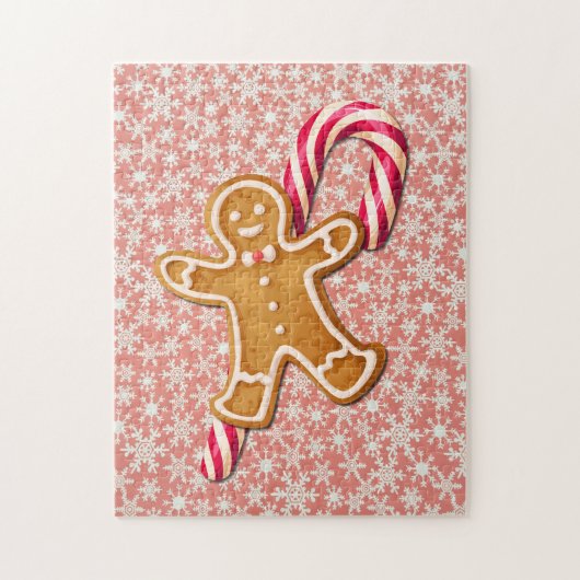 Gingerbread Man Candy Cane Sneeuwvlok Puzzel Kunst (Verticaal)