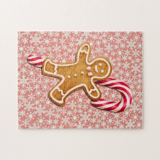 Gingerbread Man Candy Cane Snowflake Puzzle Art Legpuzzel (Horizontaal)