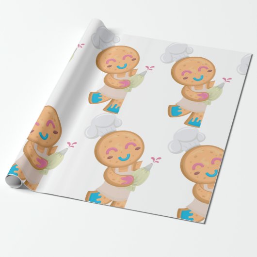 Gingerbread Man Chef met Spuitzak Cadeaupapier (Uitgerold)