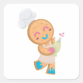 Gingerbread Man Chef Vierkante Sticker (Voorkant)