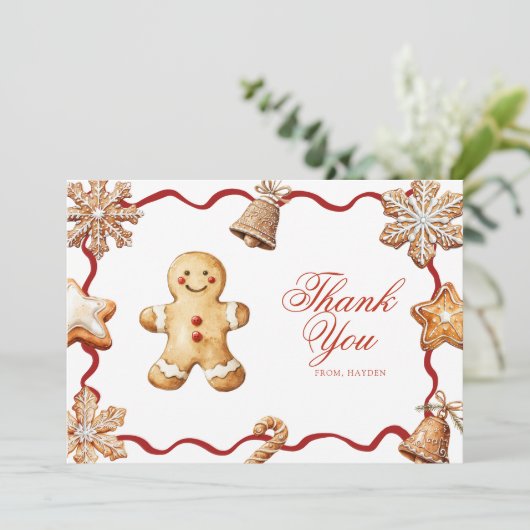 Gingerbread Man | Christmas Baby Shower  Bedankkaart (Staand voorkant)