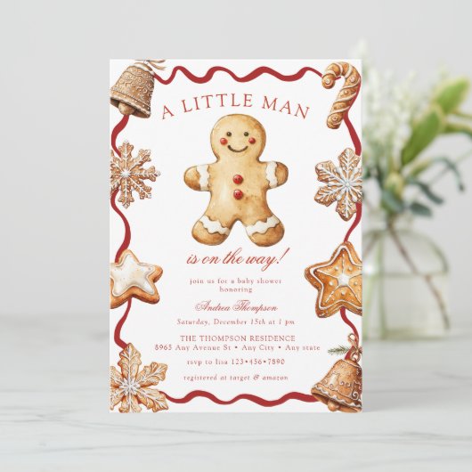 Gingerbread Man | Christmas Baby Shower  Kaart (Staand voorkant)