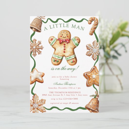 Gingerbread Man | Christmas Baby Shower Kaart (Staand voorkant)