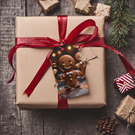 Gingerbread Man Christmas Holiday Gift Label Cadeaulabel